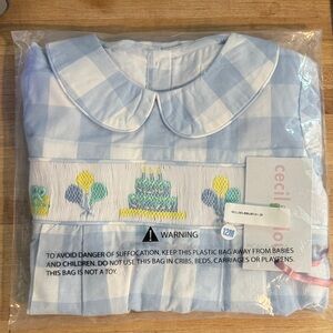 Blue Check Smocked Birthday Bubble